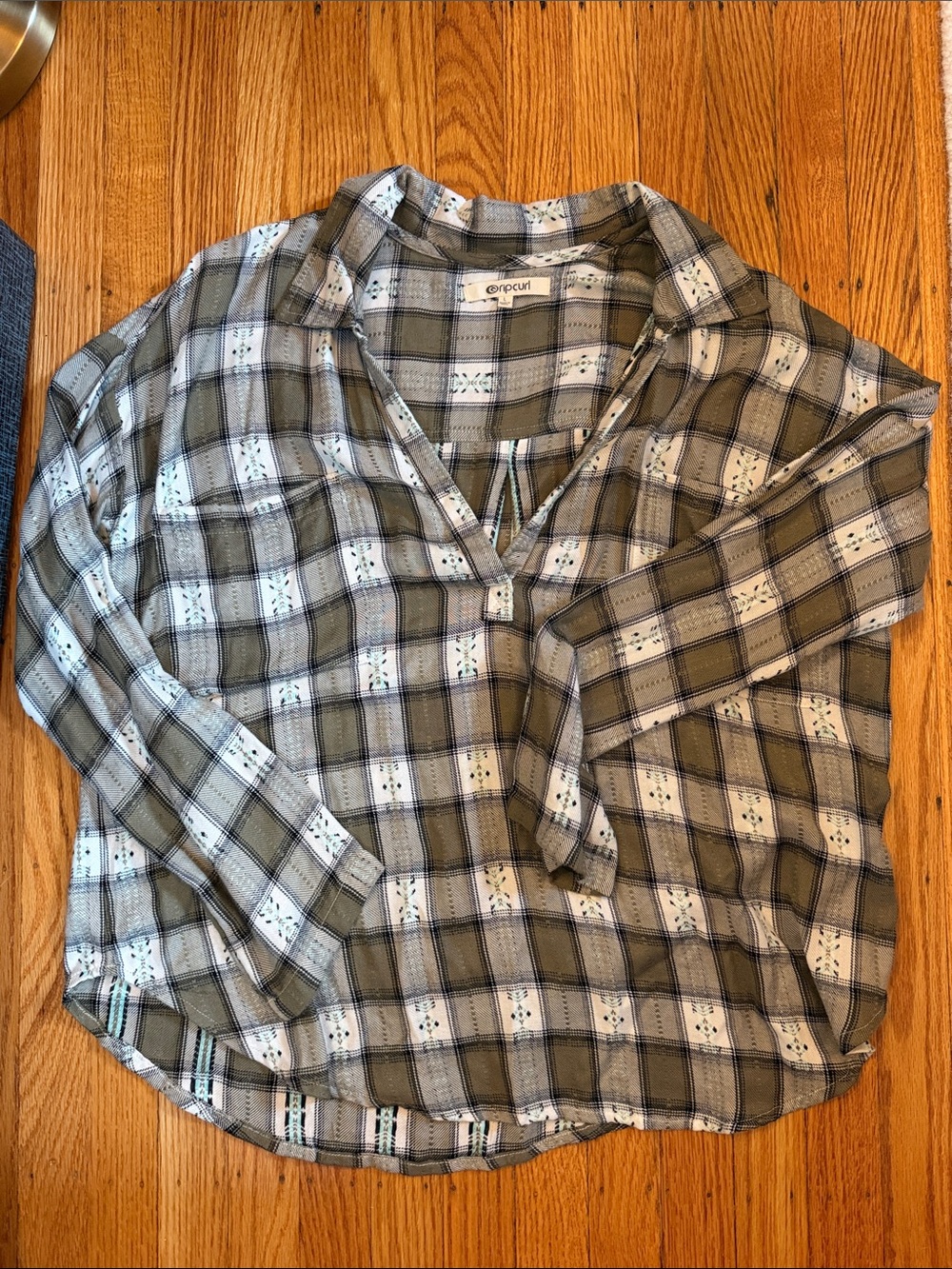 Rip Curl Women's Gray and White Plaid Beach Cover Up
